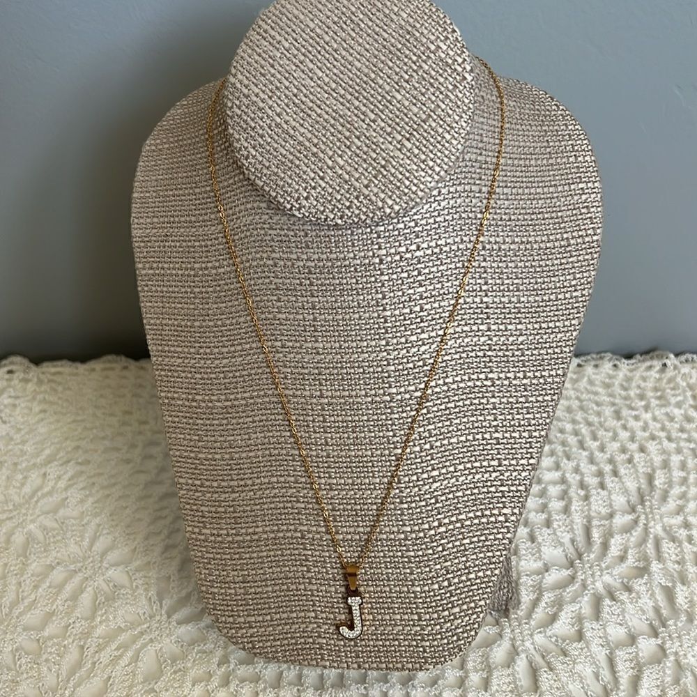Gold Tone Stainless Steel initial Pendant necklace Letter J